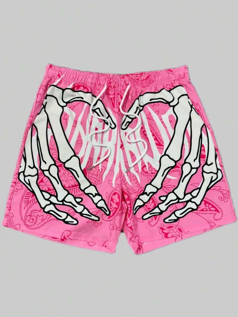 Pantalones cortos con cordón en la cintura con estampado hawaiano y de calavera para hombres, ideales para la playa, la piscina y las vacaciones