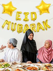 12pcs Gold Eid Mubarak Letter Balloons Kit, Gold Star Foil Balloons, Suitable For Eid, Ramadan Decor, Eid Mubarak Celebration, Home Party Decorations - Gold - View 3