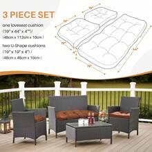 3-Piece Cushion Set Loveseat Settee Tufted Outdoor Waterproof Bench Seat Cushion Tufted Seat Cushions 3PCS/Sets Waterproof 3 Pieces Outdoor Furniture Cushions For Patio Furniture - 棕色 - 查看 2