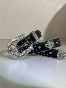 Latest Rhinestone Decorated Belt, Y2K Fully Rhinestone Bling Bling Belt, Cross Rhinestone Punk Belt, Sequin Rivet Punk Belt, Fashion Versatile - Multicolor - View 8