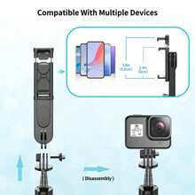 44" Extendable Phone Tripod With Selfie Stick, Fill Light, Wireless Bluetooth Remote, 600mAh Battery