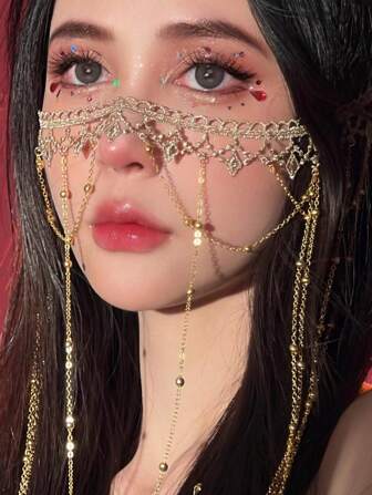 1 Pc Elegant Lady's Face Jewelry With Tassel Veil Headpiece, Graceful Gift Suitable For Party, Wedding, Ball, Facial Ornament Accessory