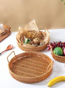 1pc Handwoven Plastic Fruit Storage Tray, Candy Box, Bread Basket - Brown - View 4