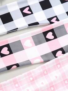 3 Pcs Girls Plaid Heart Elastic Waist Straight Leg Pants, Suitable For Spring & Autumn - Multicolor - View 5