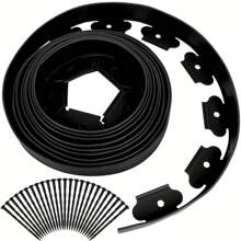 [1 conjunto de cercas de jardim] 1 conjunto de bordas de gramado de plástico de 196,85 polegadas com 15 estacas de madeira, barreira de borda de gramado macia fácil de instalar para decoração de jardim, divisor de jardim de plástico para uso externo