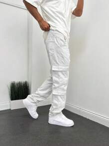 Quần Jeans Nam Dáng Rộng Nhiều Túi, Quần Cargo Ống Đứng Thời Trang Đường Phố - trắng - Xem 2