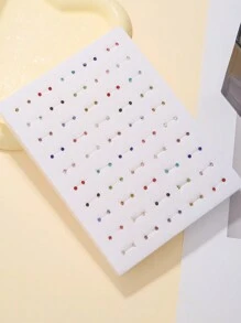 50 Pairs Cartoon Fruit & Animal Pearl Rhinestone Stud Earrings Mix Color Design, Cute Style Perfect For Girls Birthday Party Wear Or Gift - Multicolor - View 6