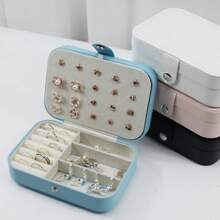 1 pieza Caja de joyería portátil de doble capa, organizador de joyas de viaje mini para aretes, anillos, collares, pulseras, almacenamiento multiusos, regalo del Día de San Valentín para joyas de mujer, para anillos, para collares, para pulseras, accesorio de joyería, bolsa de almacenaje de joyas, regalo de cumpleaños para mamá