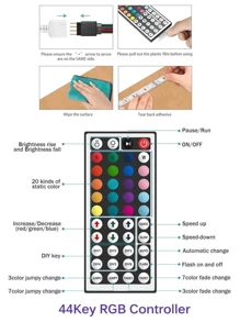 1 件 44 键蓝牙 LED 灯带，智能 WiFi LED 灯带，带遥控器和应用程序控制，适用于卧室，RGB 变色 LED 灯，适用于卧室、客厅、派对、婚礼装饰