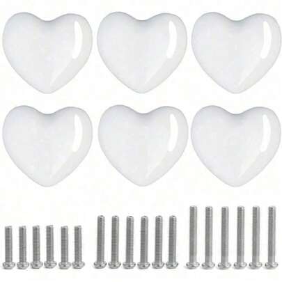 1/2/3/5/6/8/10/12/15/20pcs Ceramic Drawer Knobs Heart Shape Cabinet Dresser Pulls Handles With 3 Sized Screws, Kitchen Furniture Knobs For Closet Cupboard Wardrobe