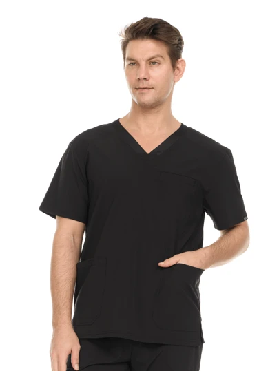 Men's V-Neck Scrub Top With Multiple Pockets – Classic Fit Uniform Shirt For Clinical, Nursing, Spa & Hospital Use