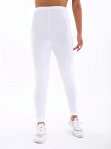 Quần legging nữ màu trơn tối giản, chất liệu mềm mại, thoải mái, co giãn tốt, thích hợp cho tập luyện trong nhà, hoạt động ngoài trời, đi biển và mặc thường ngày, chiều dài 7/8, màu trắng mùa xuân. - trắng - Xem 5