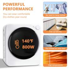 BackID 800W Compact Laundry Dryers 1.6 Cu.Ft Front Load Electric Clothes Dryers Machine With Stainless Steel Tub For Apartment, RVs, Dorms, White Easy Control - Xem 7