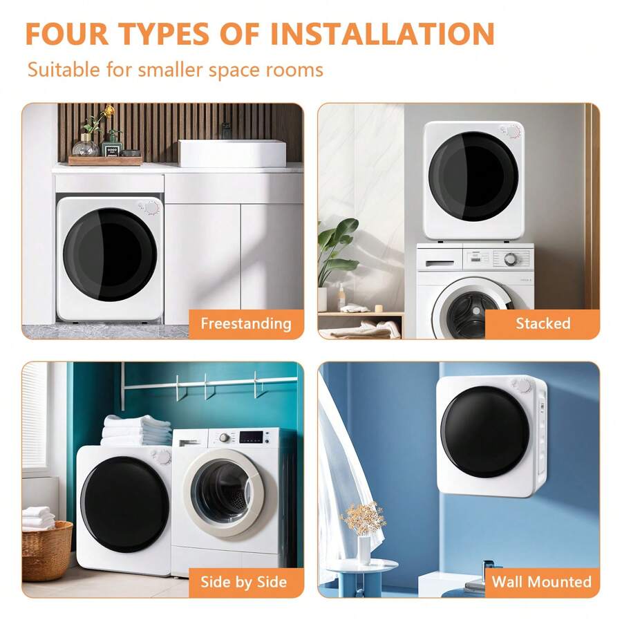 BackID 800W Compact Laundry Dryers 1.6 Cu.Ft Front Load Electric Clothes Dryers Machine With Stainless Steel Tub For Apartment, RVs, Dorms, White Easy Control - Xem 1
