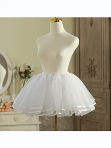 1pc Polyester Mini Lolita Petticoat Skirt, 35cm, Daily Soft Mesh 3-Layers Underskirt, Suitable For All Seasons