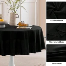 1/2pcs Round Tablecloth, 59.84inch, Polyester Fabric Tablecloth, Stain & Wrinkle Resistant, Washable, Suitable For Wedding, Birthday Party, Reception, Banquet, Black