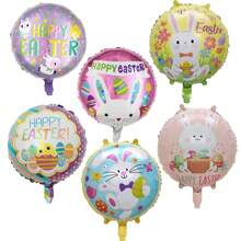 6 piezas, 18 pulgadas, globo redondo multicolor de Pascua feliz, globo de conejo de Pascua, decoraciones para la fiesta de Pascua - Multicolor - Ver 5