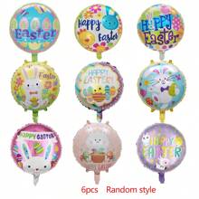 6 piezas, 18 pulgadas, globo redondo multicolor de Pascua feliz, globo de conejo de Pascua, decoraciones para la fiesta de Pascua - Multicolor - Ver 7