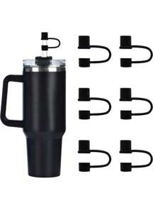 6PCS Silicone Straw Covers Cap Compatible With Cup 30-40 Oz Tumbler With Handle 10mm Straw Toppers,Dust-Proof Reusable Straw Cover For Cup Accessories (Black+White)