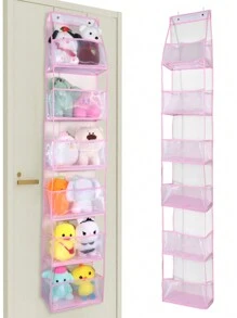 1 件 6 层门上悬挂式收纳袋，化妆品壁挂式储物袋，大容量网状支架，带透明口袋悬挂式储物袋，适用于厨房育儿室浴室壁橱、卧室、宿舍、婴儿尿布、儿童玩具。（6 层多色） - 彩色 - 查看 17