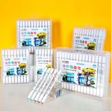 Set de stylos-feutres à double pointe à base d'huile - 12 couleurs/18 couleurs/24 couleurs/36 couleurs/48 couleurs en option. Indispensable pour les carnets de dessin, avec des couleurs vives, un séchage rapide, imperméable et résistant à la décoloration. Conception professionnelle, convient pour les cahiers, les bandes dessinées, le graffiti, le design, l'écriture, le marquage. Long-lasting et durable, livré avec un boîtier de rangement portable transparent. Sans danger pour les enfants. Un cadeau créatif idéal pour la rentrée scolaire