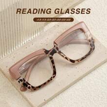 2pcs Elegant Color Reading Glasses For Women, Leopard Print & Ripple Pattern, Comfortable Spring Arms Big Square Frame Magnifying Glasses - Purple Leopard Print + Half Pink Leopard Print - View 4