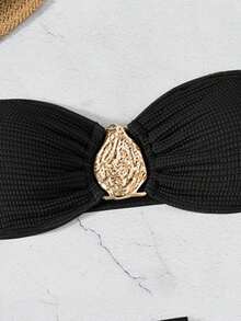 3 件套全新时尚性感纯色比基尼套装棕色泳衣，适合夏季海滩女士吊带胸罩和比基尼套装下装比基尼套装