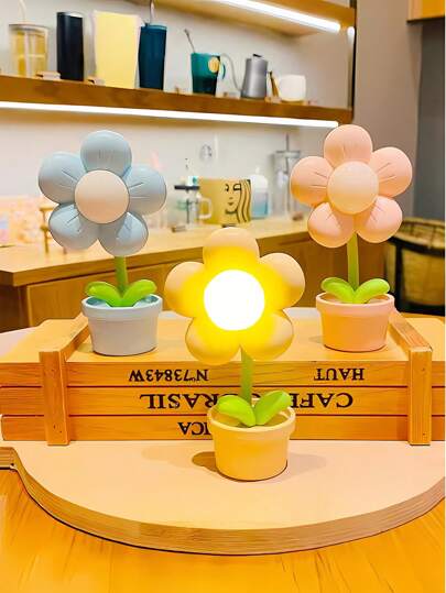 1pc New Fashionable Mini Flower Night Light, Cute Atmosphere Bedside Lamp, Creative Desktop Decor, Children's Small Gift, Home Decor, Holiday Gift, Cartoon Ornament