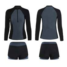 Bañador Mujer Split Protección Solar Secado Rápido Surf, Traje De Baño Deportivo Mujer Natación,Traje De Baño Con Manga Larga Mujer Protec Uv - negro y gris - Ver 3