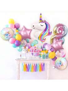 Globos de unicornio - Decoración de fiesta de cumpleaños de unicornio - Conjunto de globos de papel de aluminio - Macarons y globos de unicornio para boda, fiesta de cumpleaños, festival de música, suministros navideños