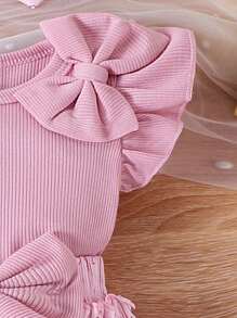 Bộ 2 áo liền quần tay lửng màu hồng dễ thương cho bé gái + quần short in họa tiết, nhẹ cho mùa hè - Hồng - Xem 5