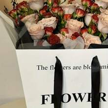 5个/10个装优雅白色纸花礼品袋，带提手，长方形花卉礼品袋，适用于圣诞节、情人节，时尚设计，耐用材质