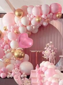 96 粉色淡粉色金属金色乳胶气球拱门套装，配粉色心形铝箔气球，适用于婚礼、生日派对、订婚纪念日、派对装饰 - 彩色 - 查看 3