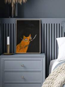 1PC Funny Dali Cat Single Art Print Poster, Abstract Animal Wall Art, Modern Living Room, Home Decor, Wall Canvas Painting, Unframed