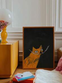 1PC Funny Dali Cat Single Art Print Poster, Abstract Animal Wall Art, Modern Living Room, Home Decor, Wall Canvas Painting, Unframed