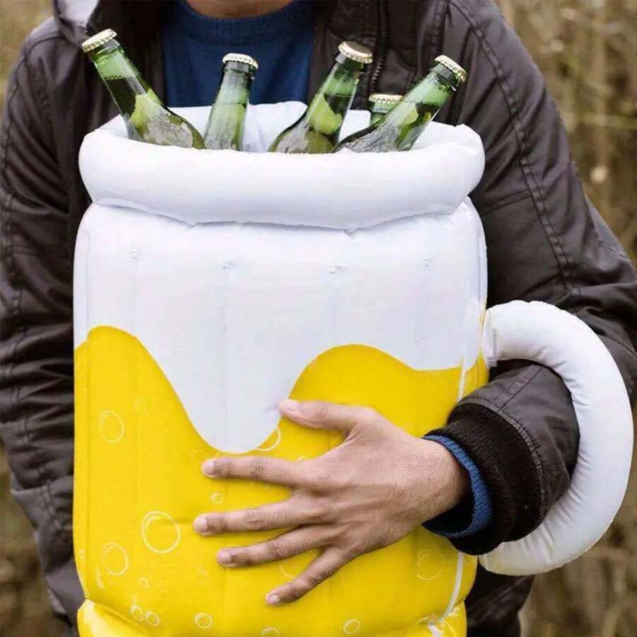 1/2pc Inflatable Beer Shaped Ice Bucket, Beverage Cooler - For Party, Beach And Outdoor Activities - Durable ABS Plastic Beverage Cooler, Floating Portable Drink Holder - Multicolor - View 1