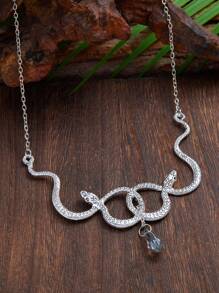1PC Gothic Double Snake Entanglement Witch Necklace With Crystal Pendant Medusa Snake Necklace Ladies Fashion Jewelry Gift