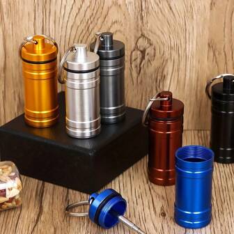 2-Inch Premium Waterproof Aluminum Alloy Pill Box Container With Retractable Spoon, Spice Storage Jar, Suitable For Kitchen Supplies, Water-Resistant & Airtight, Multi-Color Options, Convenient To Carry