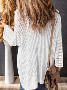 hoteel Lightweight Cardigan Spring Fashion 3/4 Long Sleeve Hollow Knit Beach Coverup Cardigan - 白色 - 查看 5