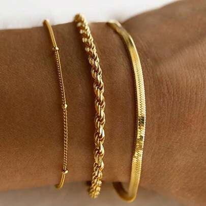 Kit 3 Pulseiras SEMI JOIA Banhada Ouro 18k Cordão Baiano Fio Liso Metalizada Conjunto Pulseira Feminina de Bolinha