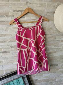 Tank Top Elaborate Braids On The Neckline Duna Women's Blouse Dress Up With Thin Straps Plain (HAS PLUS SIZE G2(48) Crepe Print - 紫色印花 - 查看 5