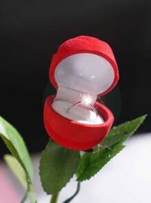 1pc/5pcs Flocked Rose Flower Ring Box, Surprise Gift For Girlfriend On Valentine's Day, Proposal Rose Earring Box - Multicolor - View 6