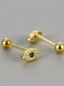 1pc Simple New Fashion Micro-Inlaid Rhinestone Blue Eye Stainless Steel Cartilage Earring