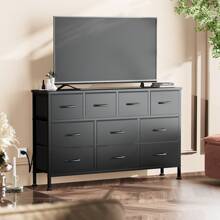 GIKPAL 10 Drawer Dresser For Bedroom, Dresser TV Stand With Power Outlets, Entertainment Center Chest Of Drawers For 55'' Long TV, Wide Fabric Dresser For Storage And Organization - PU đen - Xem 7