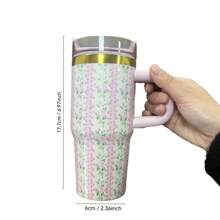 1个14OZ“中国风花卉印花”不锈钢保温杯，便携车载冰淇淋杯吸管杯，保温咖啡杯，杯身造型极具吸引力，冷热皆宜，防滑防漏防摔杯身，双层隔热，适合居家办公，户外休闲，办公室返校 - 彩色 - 查看 2