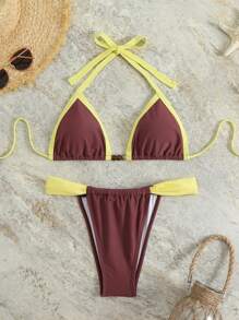 Bikini gợi cảm hở lưng, kiểu dáng tối giản dành cho nữ, đồ bơi đi biển, kỳ nghỉ hè. - Cà phê nâu - Xem 3