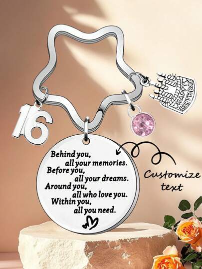 1pc Customized Birthday Key Chain, Adult Gift For Thanksgiving, Backpack Decoration Pendant