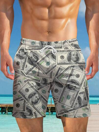 Men's Hawaiian-Style 3D Print Casual Beach Shorts - Quick Dry, Drawstring Waist, Perfect For Summer Outings,Hawaiian