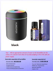 USB香薰加湿器，带冷雾和LED彩灯，小型加湿器，香薰喷雾机，有黑色和白色两种，持久清新空气，非常适合汽车、卧室、办公室、浴室、卫生间、客厅、书桌 - 完美的礼物，您可以选择6种精油，