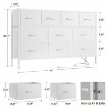 GIKPAL 10 Drawer Dresser For Bedroom, Dresser TV Stand With Power Outlets, Entertainment Center Chest Of Drawers For 55'' Long TV, Wide Fabric Dresser For Storage And Organization - PU trắng - Xem 2